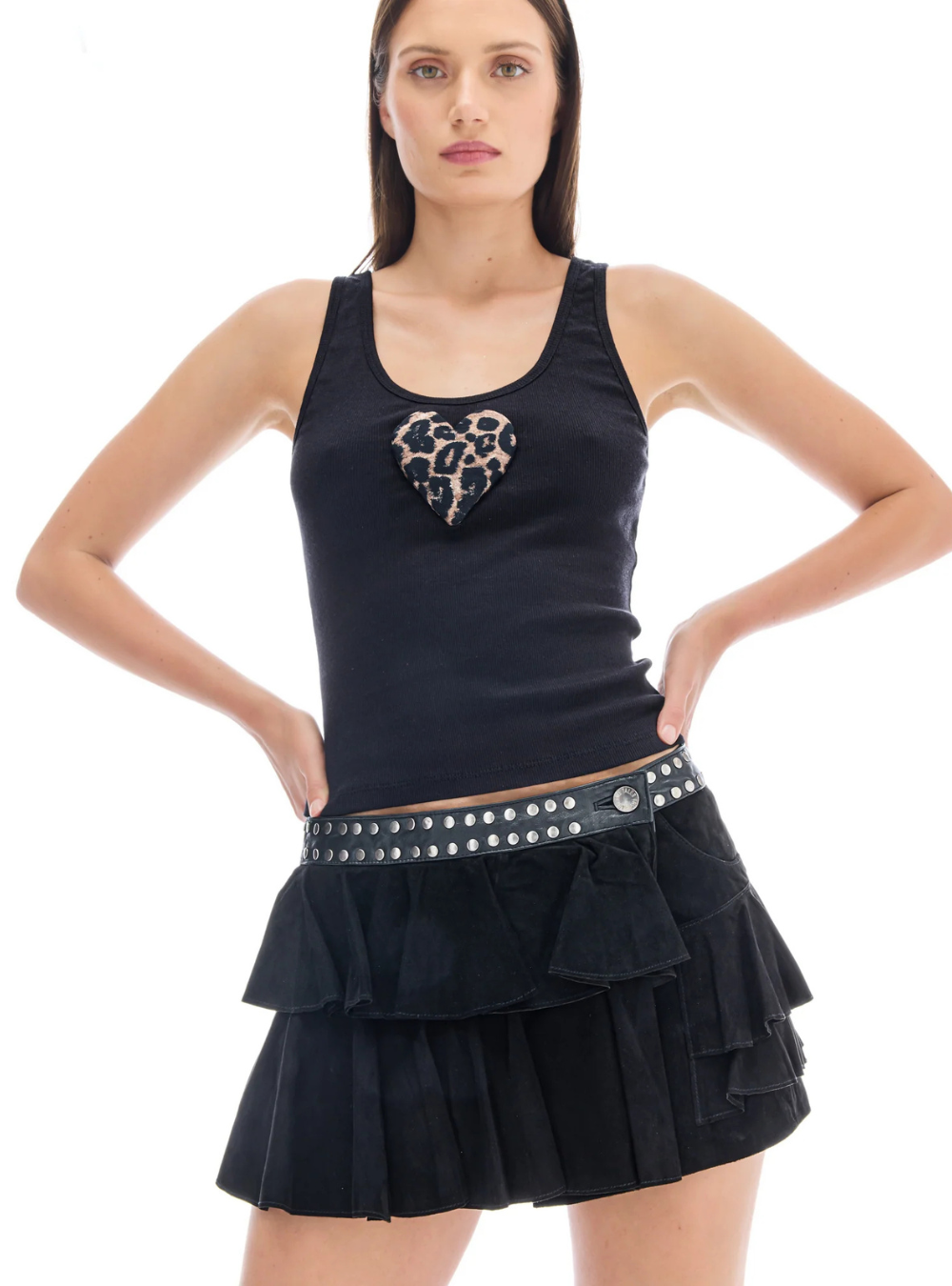 We Love 3D Animal Heart Singlet - Black