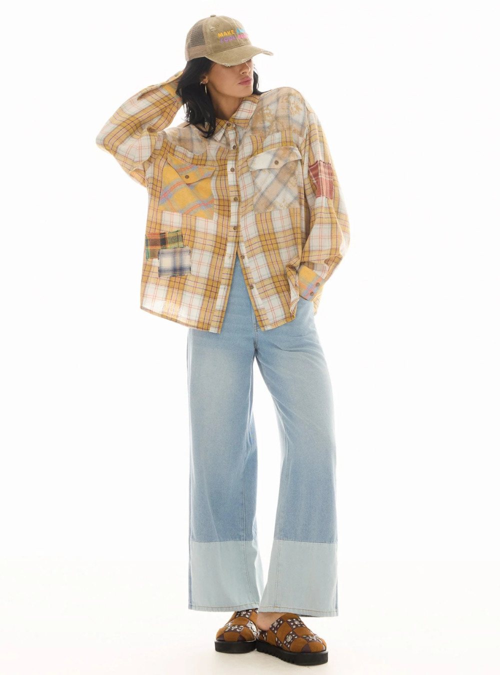 Patched Up Yellow Flannel Western Shirt - Yellow