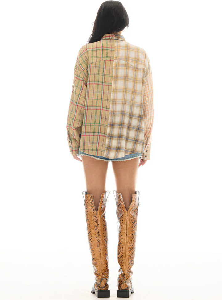 Half N Half Teddy Western Shirt - Cream