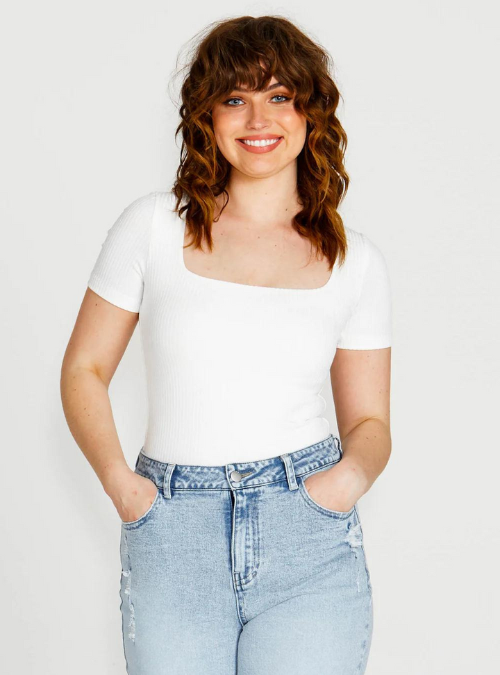 Aubrey Square Neck Short Sleeve Top - White