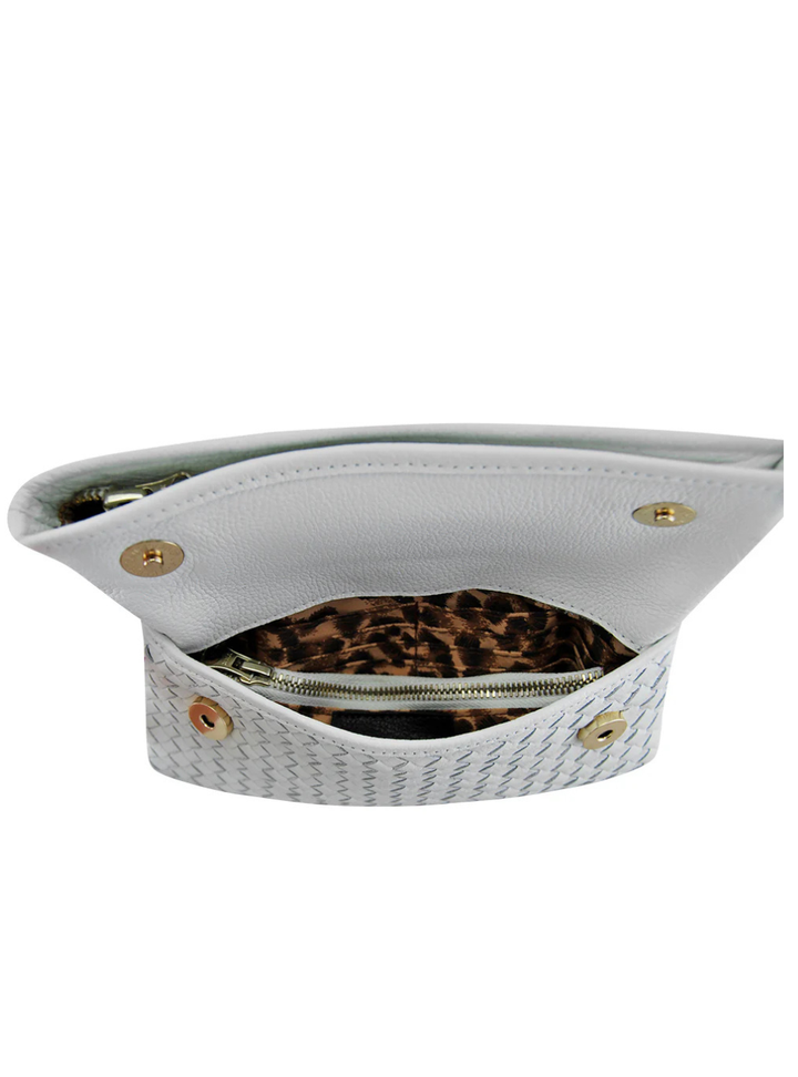 Luna Weave Leather Clutch - White