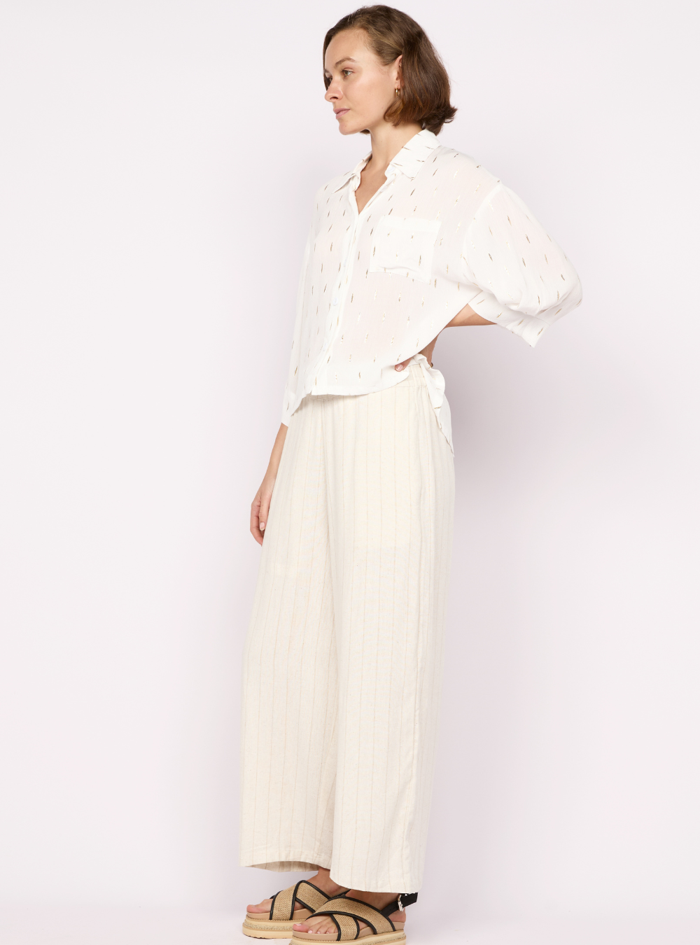 Ophelia Cropped Shirt - White/Gold