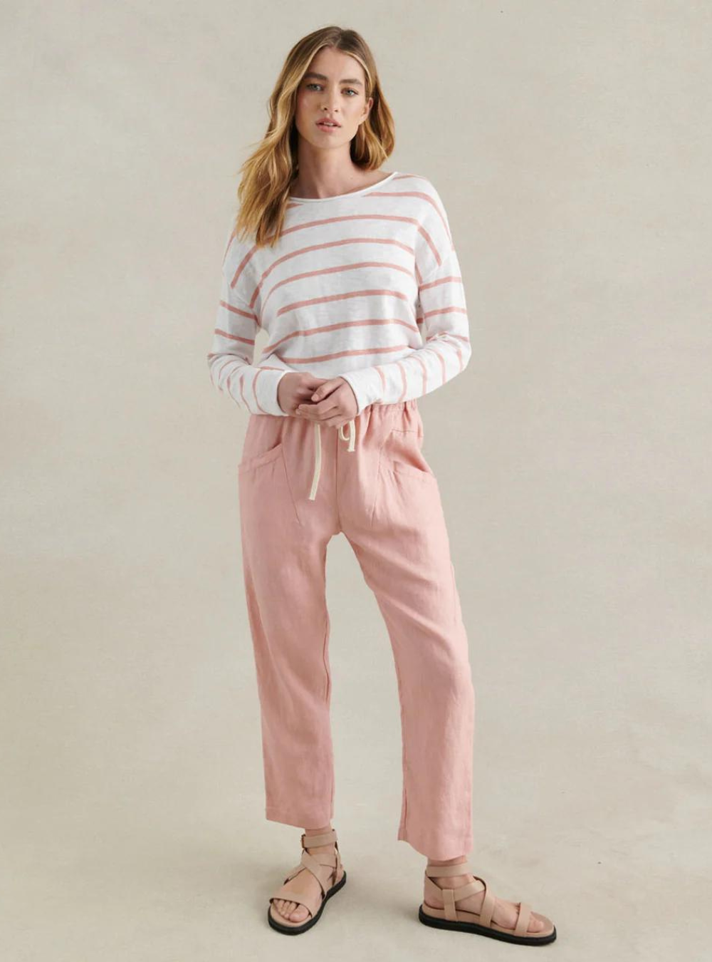 Minnie Top - White/Peach Stripe