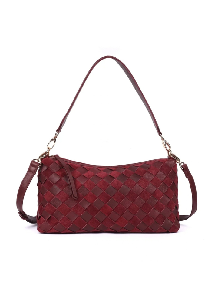 Cleo Woven Suede Small Bag - Wine