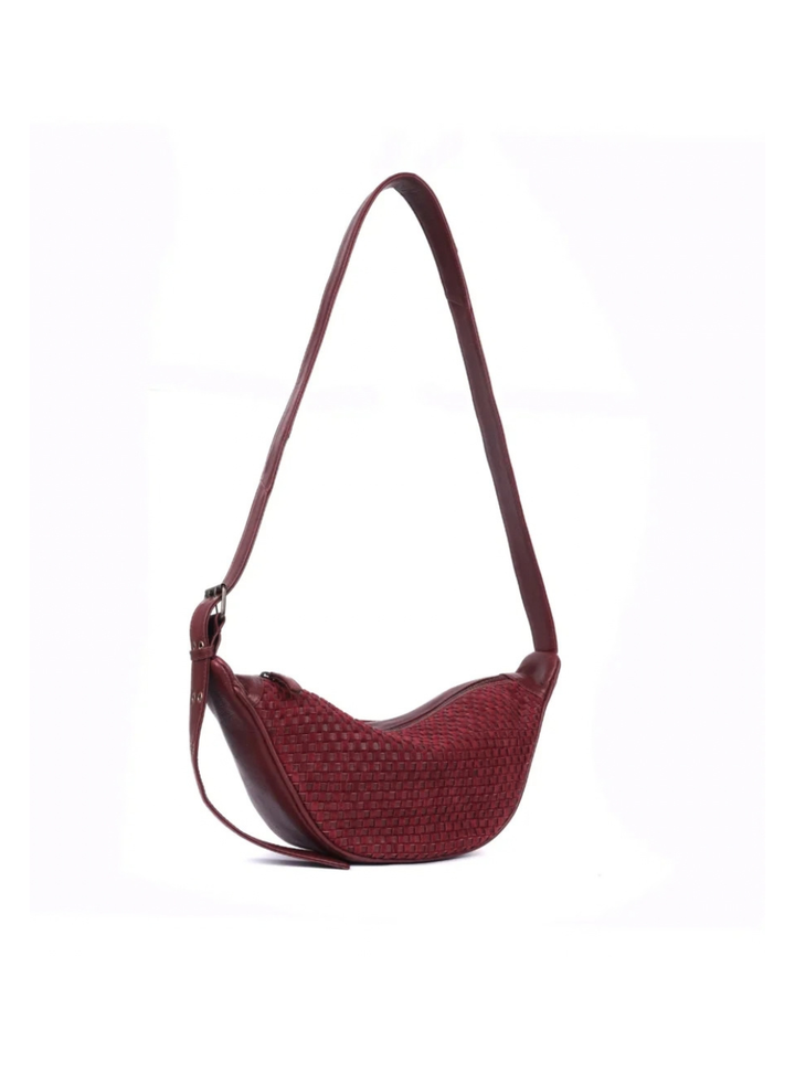 Penelope Half Moon Woven Bag - Wine