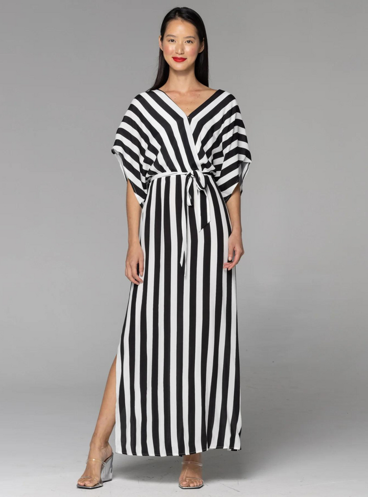 Wonderland Maxi Dress - Black White Stripe
