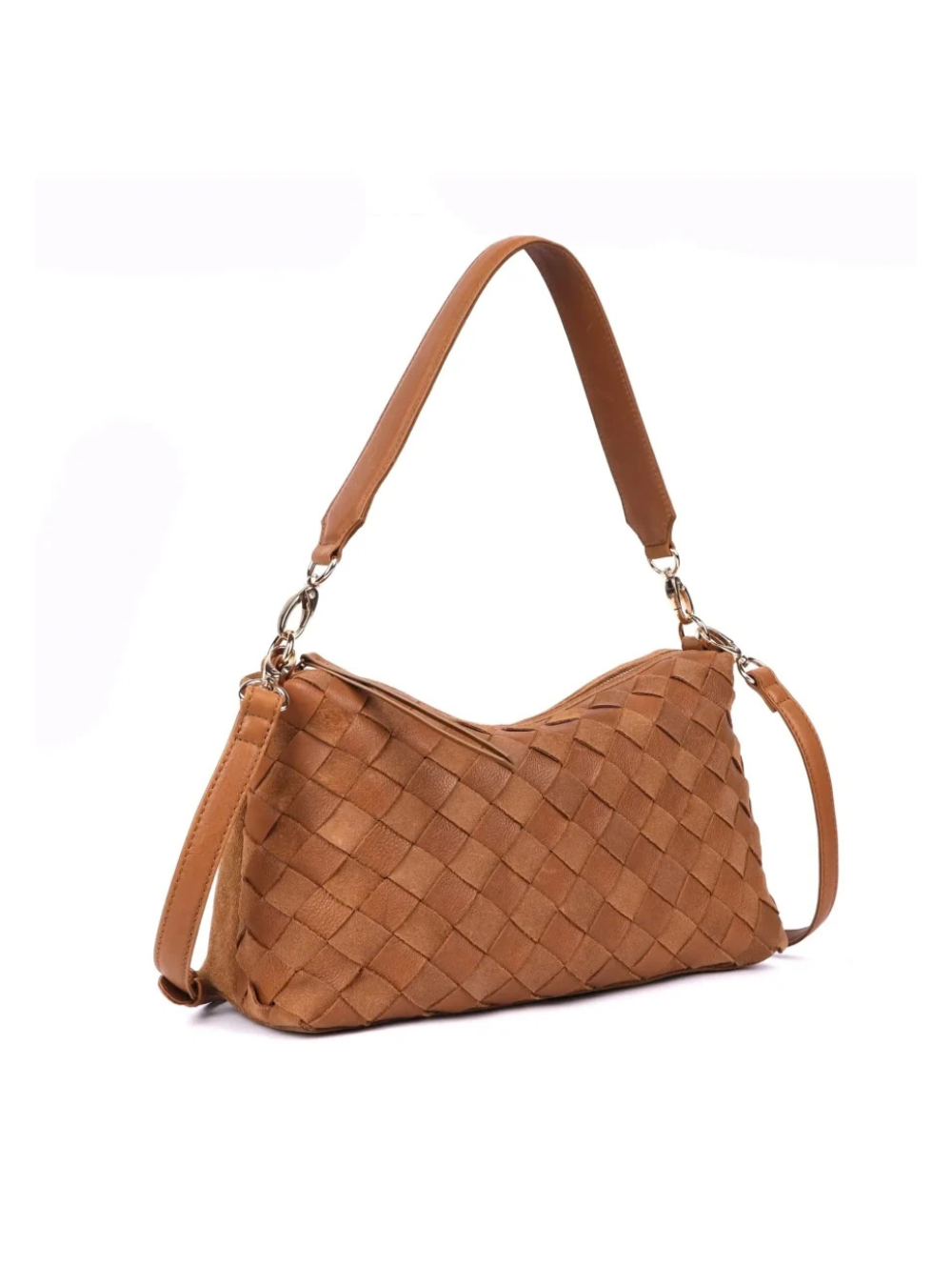 Cleo Woven Suede Small Bag - Caramel