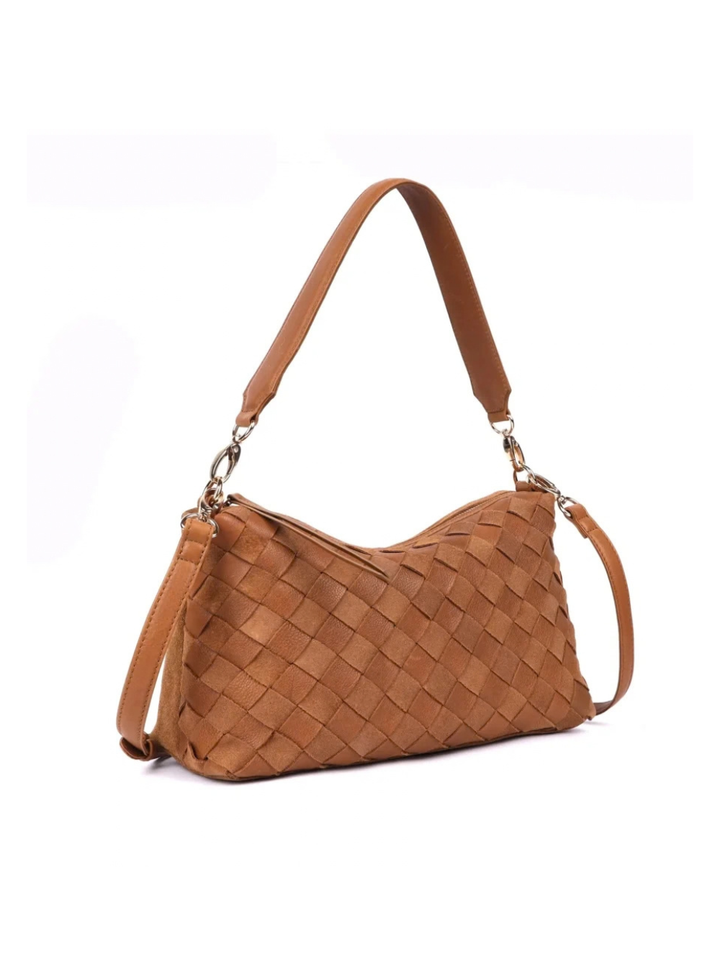 Cleo Woven Suede Small Bag - Caramel