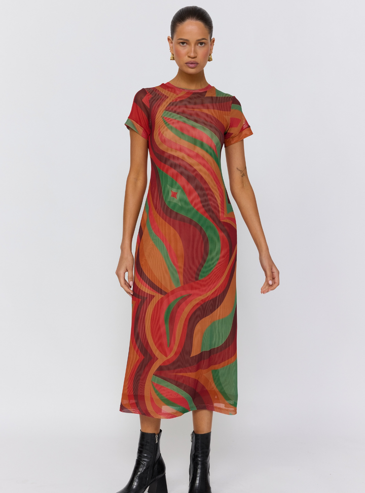 Yoko Midi Dress - Crimson Sun