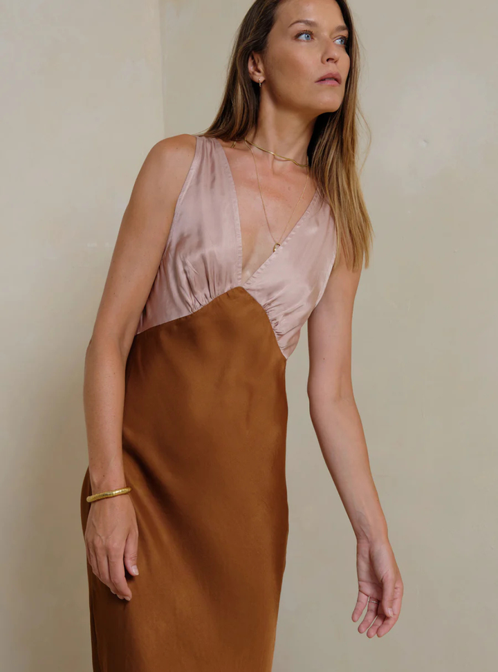 Zanita Patchwork Dress - Rust/Rose