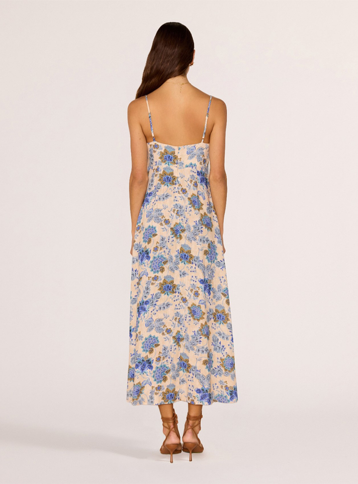 Zina Midi Dress - Blue/Beige Floral
