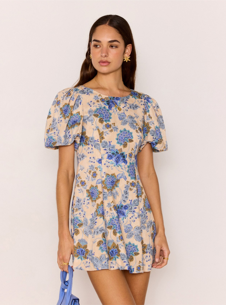 Zina Mini Dress - Blue/Beige Floral