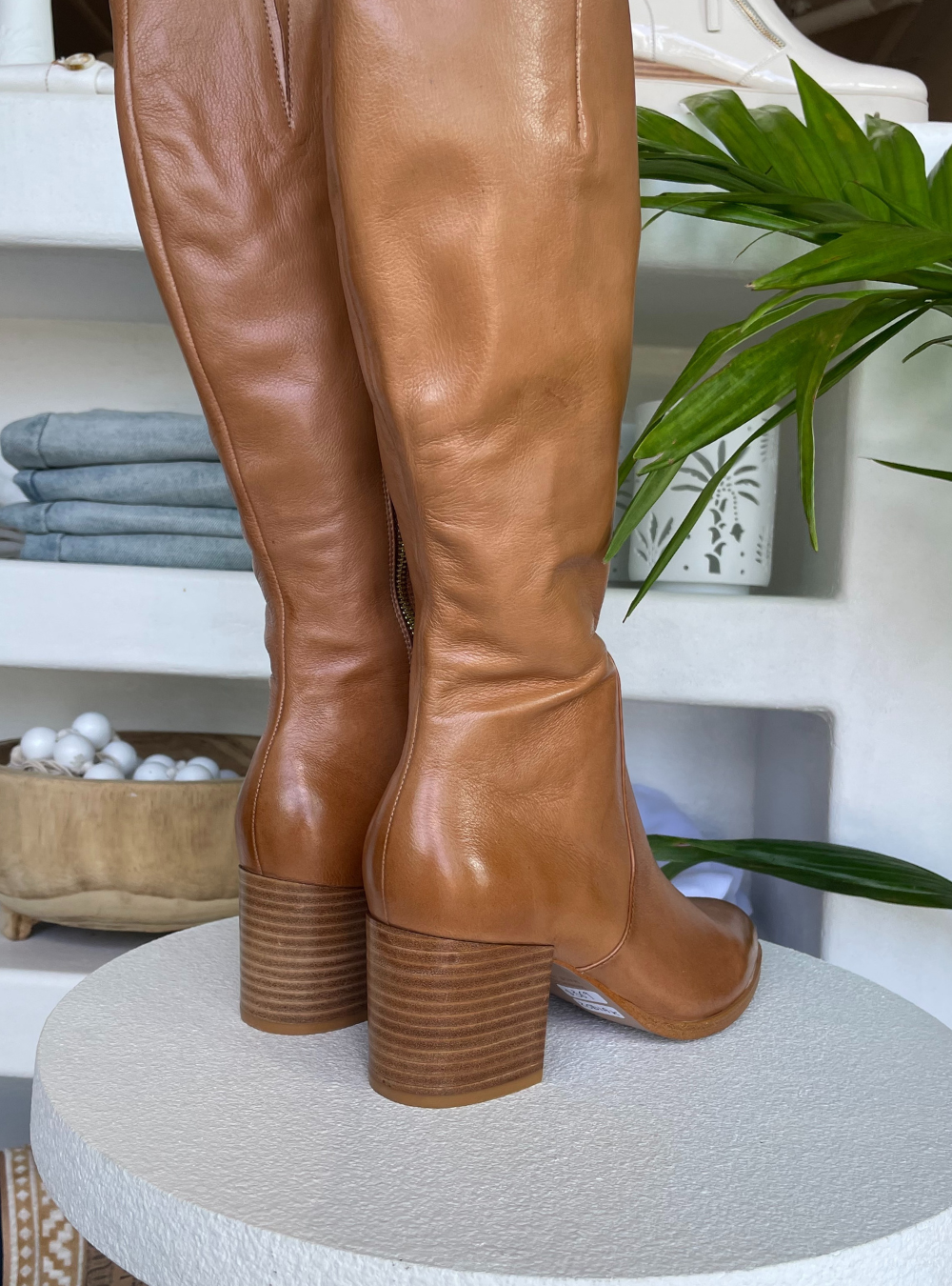 Zodiak Knee High Boots - Tan Leather