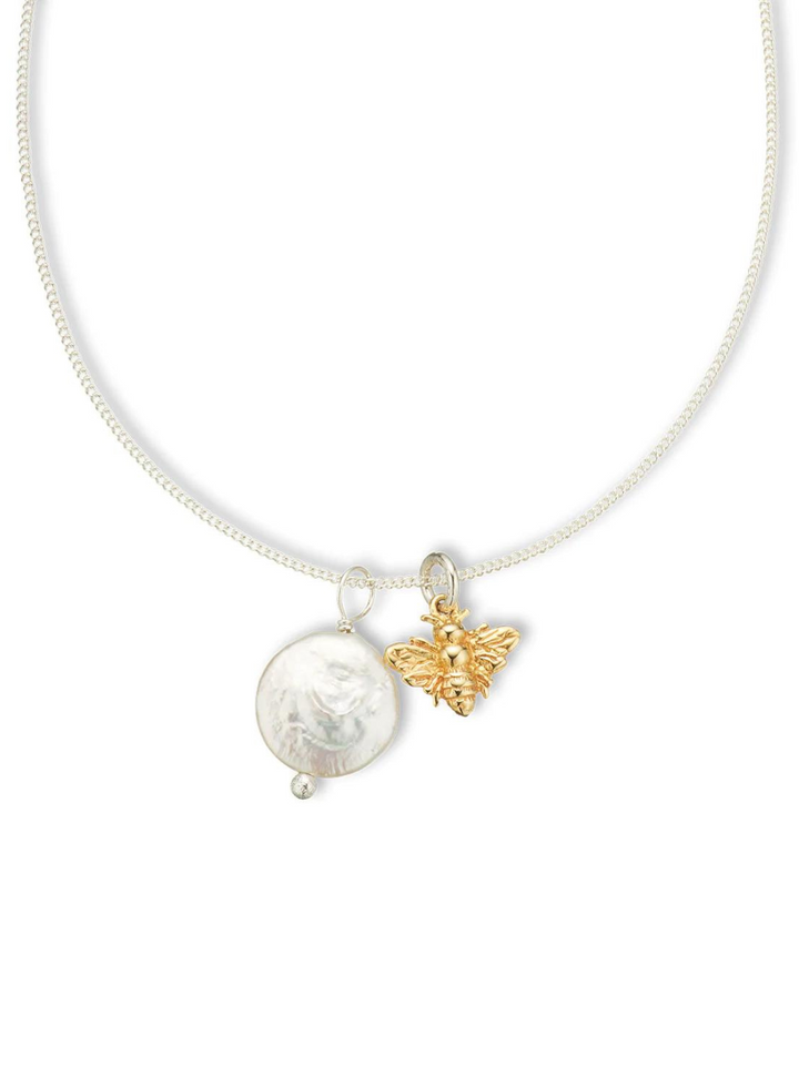 Golden Bee & Pearl Amulet Necklace