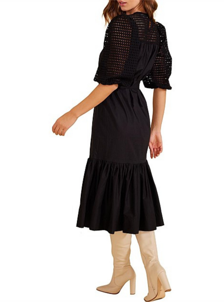 Lucia Belted Midi Dress - Black