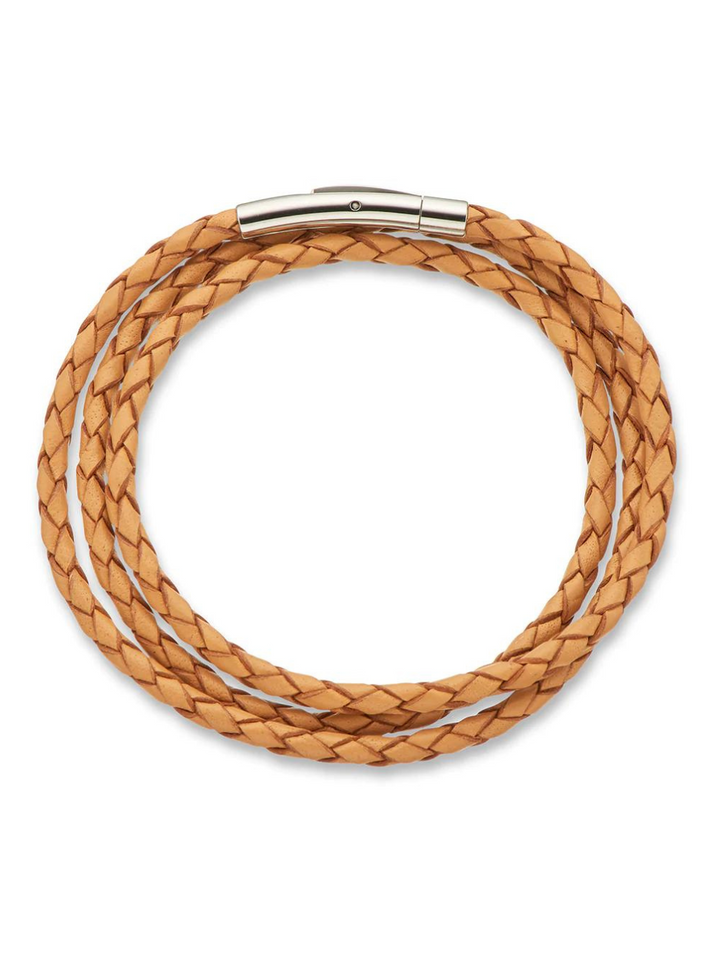 Natural Fine Leather Plaited Wrap Bracelet