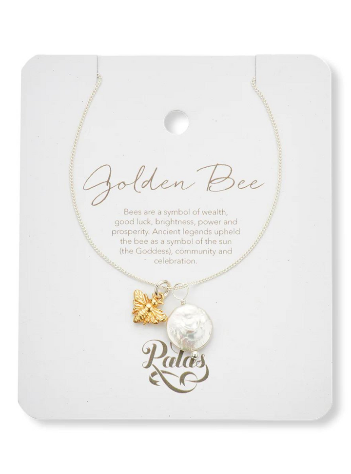 Golden Bee & Pearl Amulet Necklace