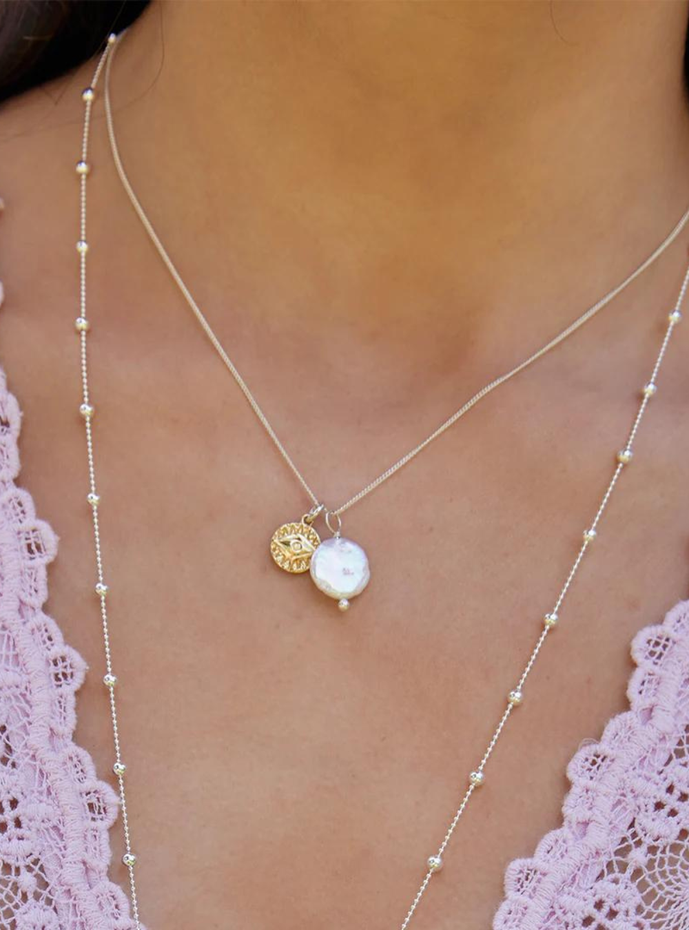 Evil Eye & Pearl Amulet Necklace