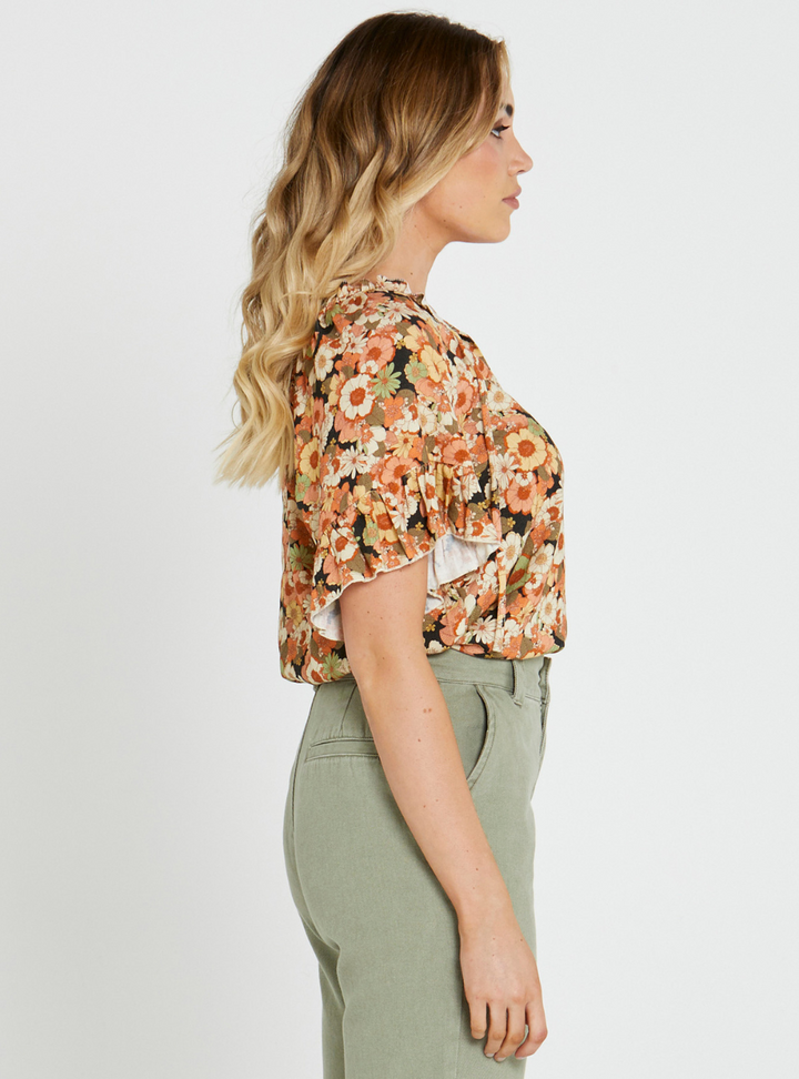 Valerie Frill Sleeve Top Fall Floral