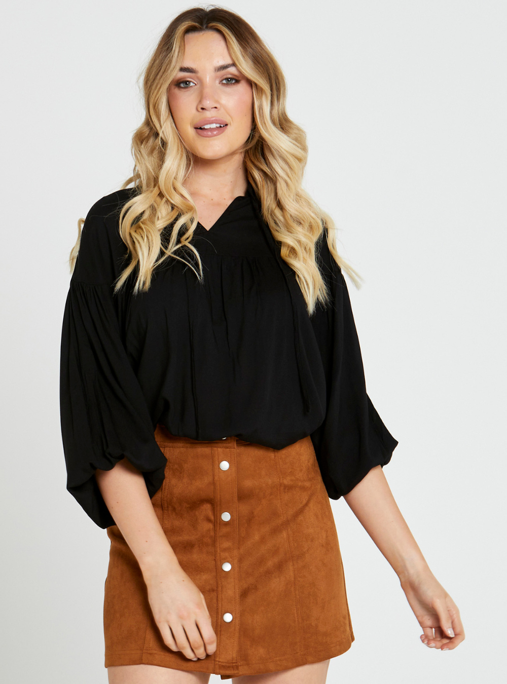 Tegan Shirred Boho Balloon Sleeve Top